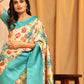 Turquoise Silk Blend Woven Zari Design Floral Saree with Unstitched Blouse - Hiral Fashion | Swadesiicart