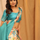 Turquoise Silk Blend Woven Zari Design Floral Saree with Unstitched Blouse - Hiral Fashion | Swadesiicart