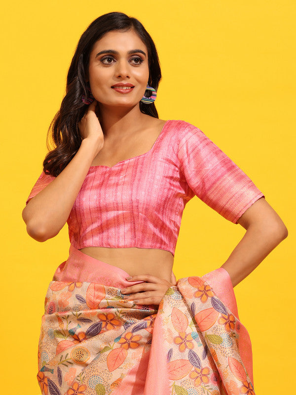 Pink Silk Blend Woven Zari Design Floral Saree with Unstitched Blouse - Hiral Fashion | Swadesiicart