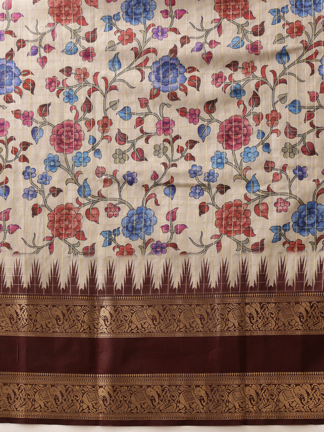 Hiral Fashion Beige Kanjivaram Soft Silk Floral Digital Print Saree | Swadesiicart