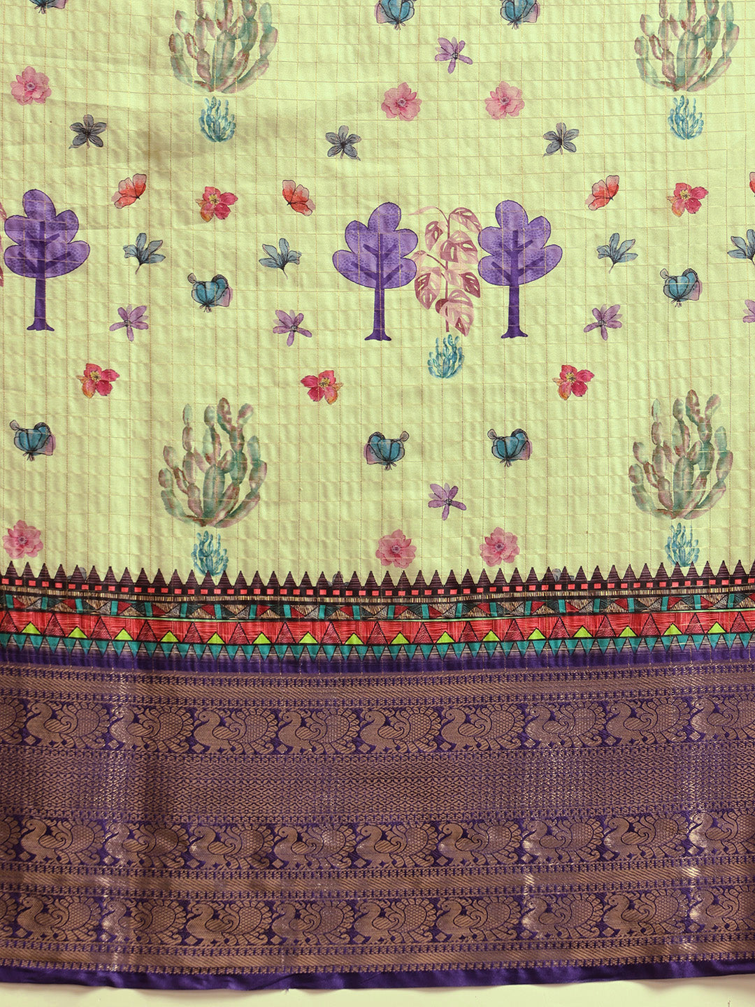 Hiral Fashion Olive Kanjeevaram Banarasi Silk Floral Digital Printed Saree | Swadesiicart