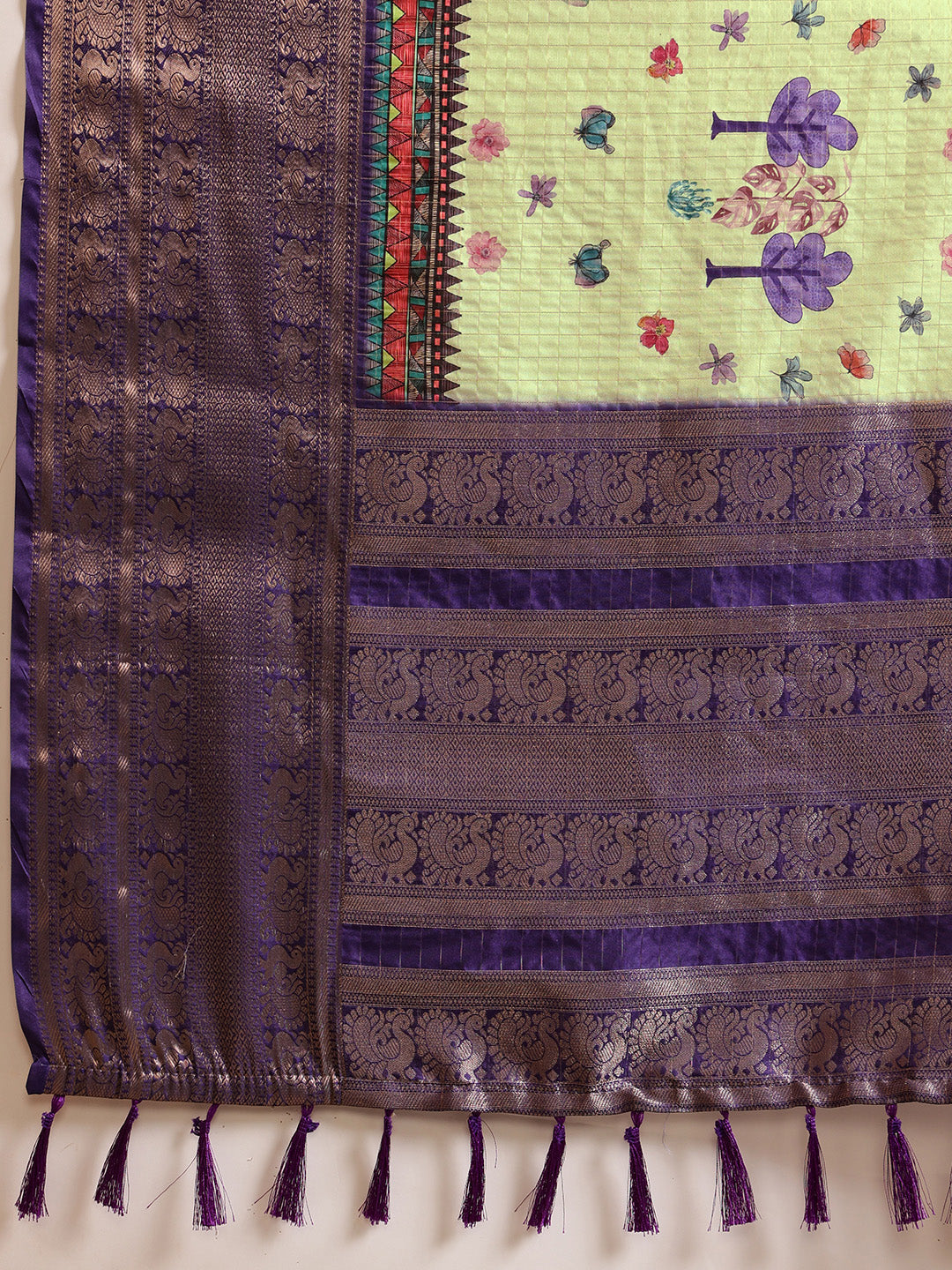 Hiral Fashion Olive Kanjeevaram Banarasi Silk Floral Digital Printed Saree | Swadesiicart