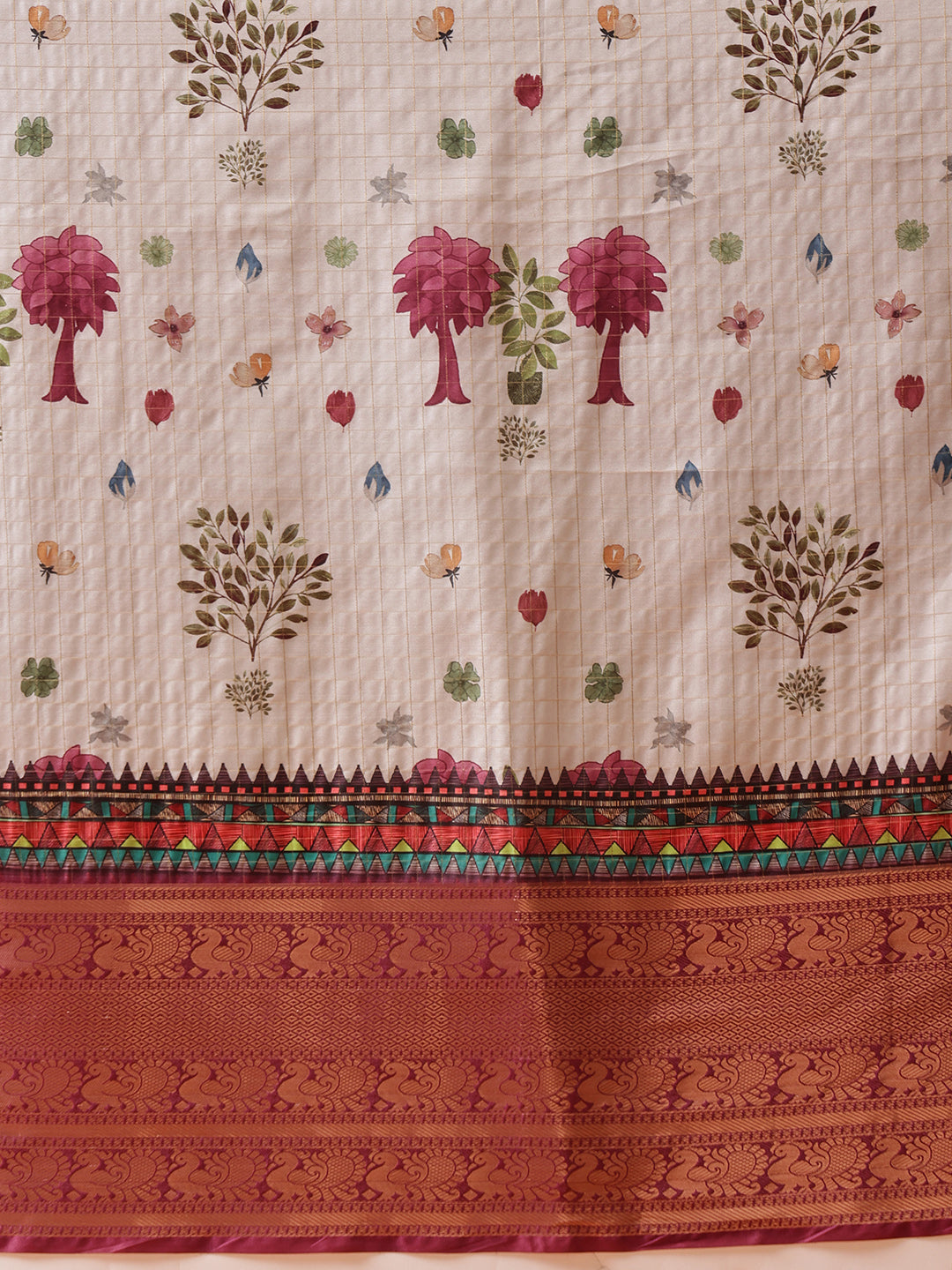 Hiral Fashion Grey Kanjeevaram Banarasi Silk Floral Digital Printed Saree | Swadesiicart