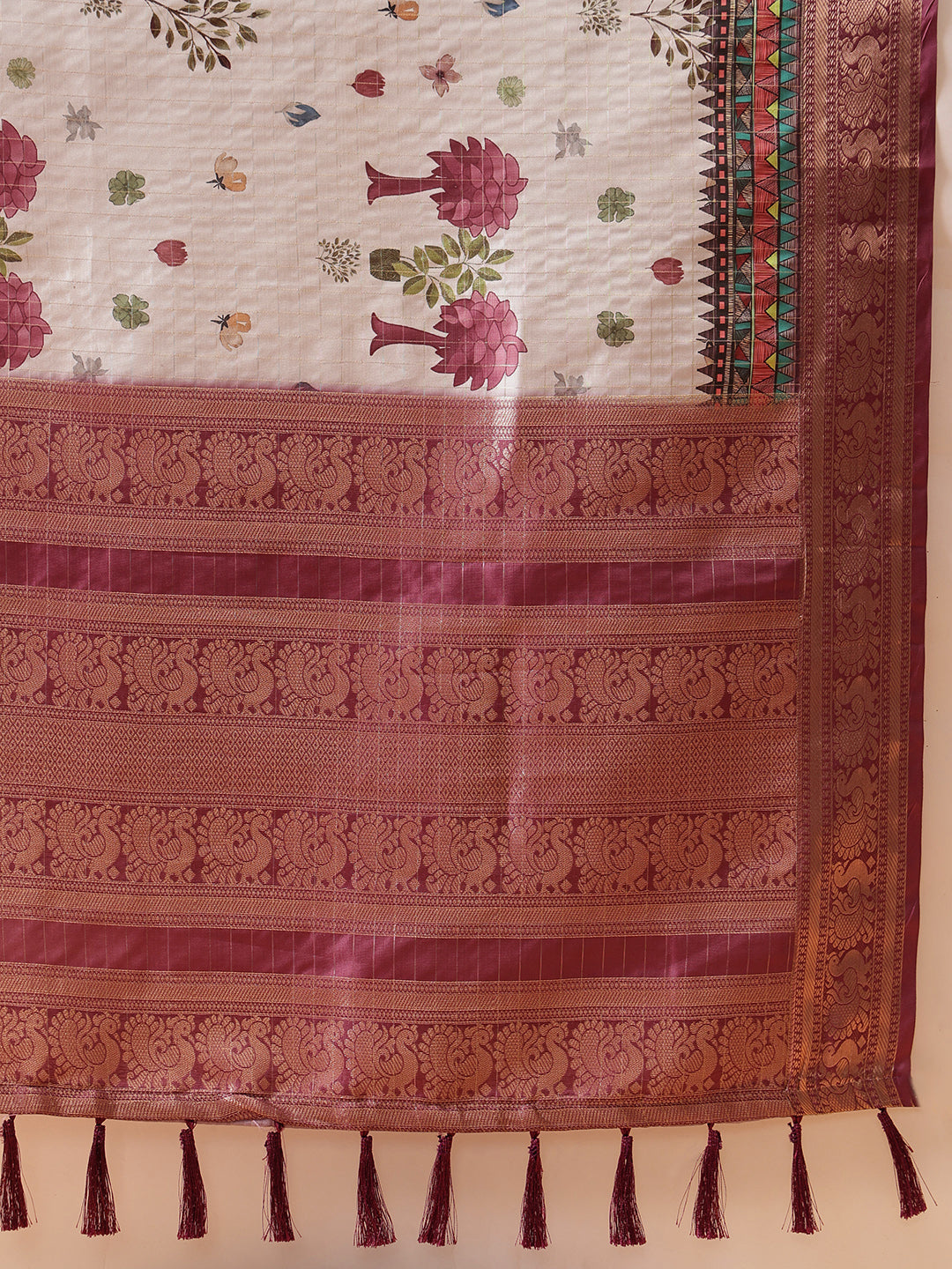 Hiral Fashion Grey Kanjeevaram Banarasi Silk Floral Digital Printed Saree | Swadesiicart