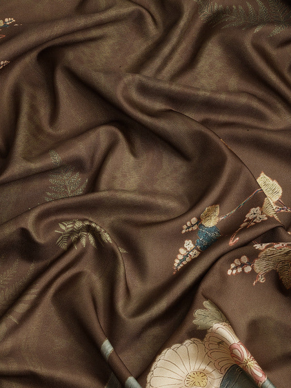 Multicolor Kanchipuram Silk Digital Print Floral Saree with Unstitched Blouse - Hiral Fashion | Swadesiicart