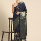 Navy Blue Kanchipuram Silk Digital Print Floral Saree with Unstitched Blouse - Hiral Fashion | Swadesiicart