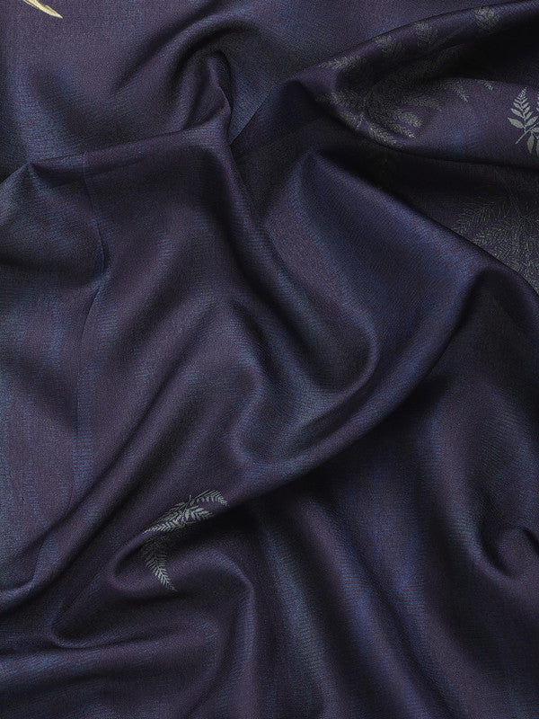 Navy Blue Kanchipuram Silk Digital Print Floral Saree with Unstitched Blouse - Hiral Fashion | Swadesiicart