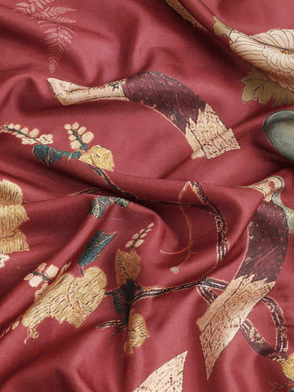 Red Kanchipuram Silk Digital Print Floral Saree with Unstitched Blouse - Hiral Fashion | Swadesiicart