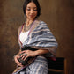 Gray Silk Blend Digital Print Striped Saree with Unstitched Blouse - Hiral Fashion | Swadesiicart