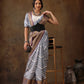 Gray Silk Blend Digital Print Striped Saree with Unstitched Blouse - Hiral Fashion | Swadesiicart