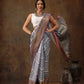 Gray Silk Blend Digital Print Striped Saree with Unstitched Blouse - Hiral Fashion | Swadesiicart