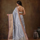 Gray Silk Blend Digital Print Striped Saree with Unstitched Blouse - Hiral Fashion | Swadesiicart