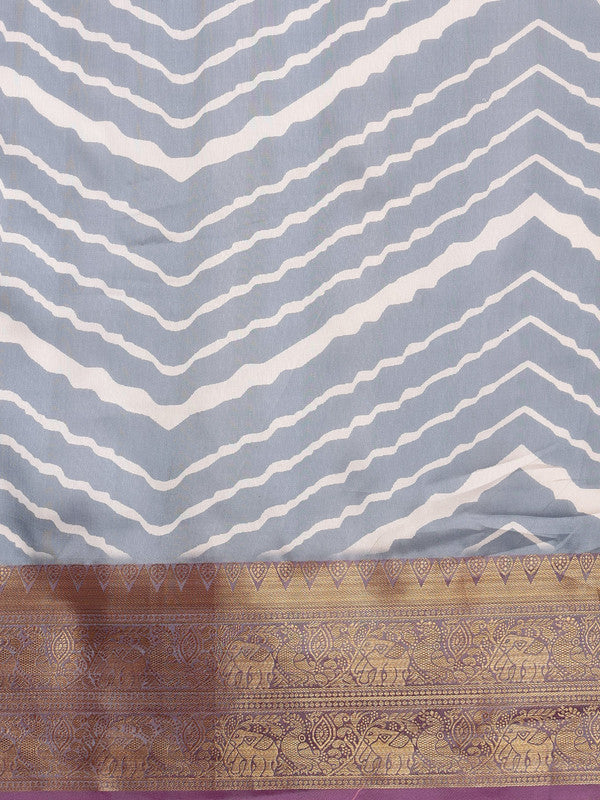 Gray Silk Blend Digital Print Striped Saree with Unstitched Blouse - Hiral Fashion | Swadesiicart