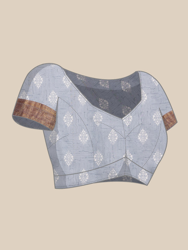Gray Silk Blend Digital Print Striped Saree with Unstitched Blouse - Hiral Fashion | Swadesiicart