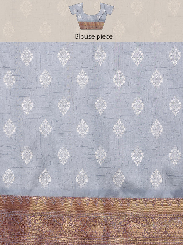 Gray Silk Blend Digital Print Striped Saree with Unstitched Blouse - Hiral Fashion | Swadesiicart