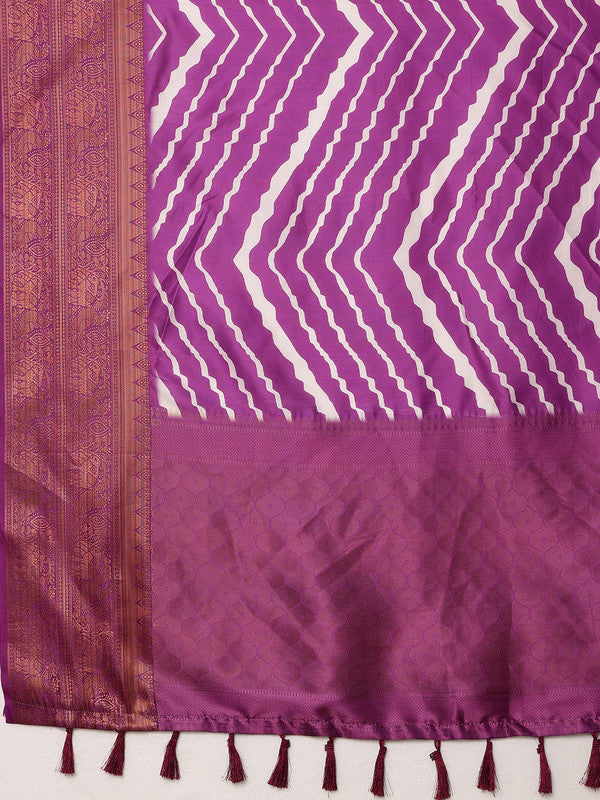 Lavender Silk Blend Digital Print Striped Saree with Unstitched Blouse - Hiral Fashion | Swadesiicart