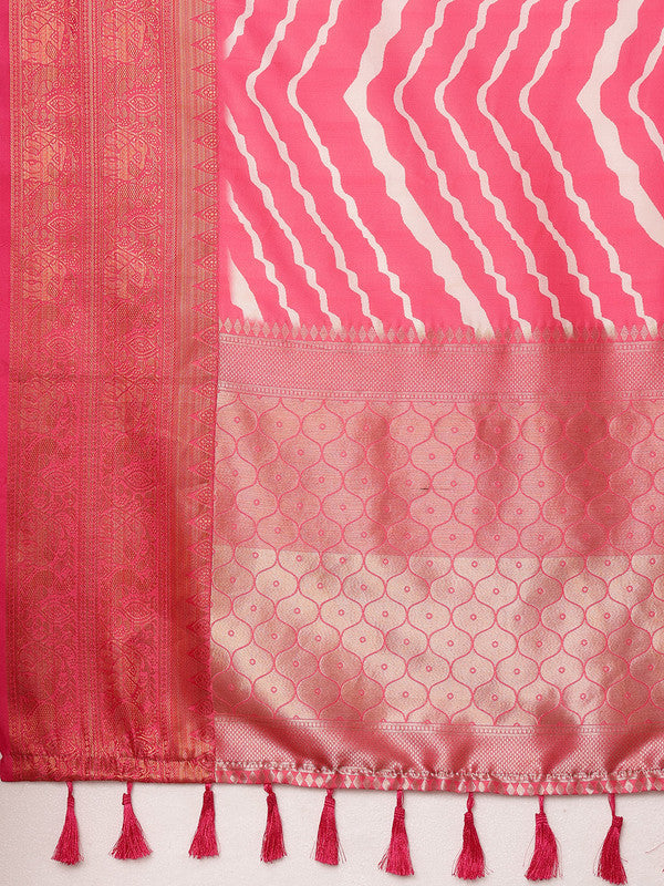 Pink Silk Blend Digital Print Striped Saree with Unstitched Blouse - Hiral Fashion | Swadesiicart