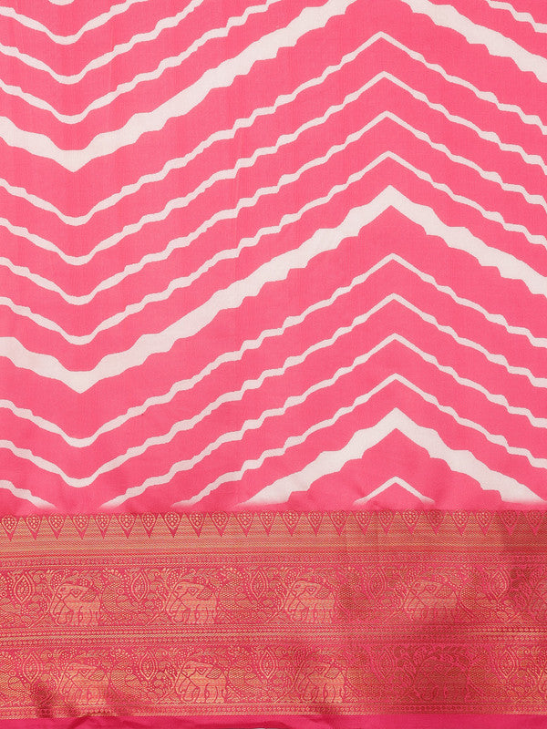 Pink Silk Blend Digital Print Striped Saree with Unstitched Blouse - Hiral Fashion | Swadesiicart