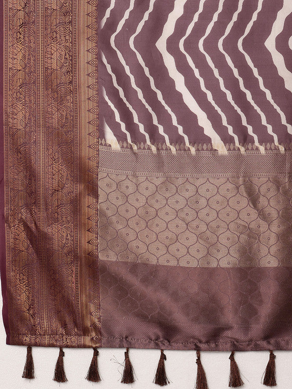 Purple Silk Blend Digital Print Striped Saree with Unstitched Blouse - Hiral Fashion | Swadesiicart
