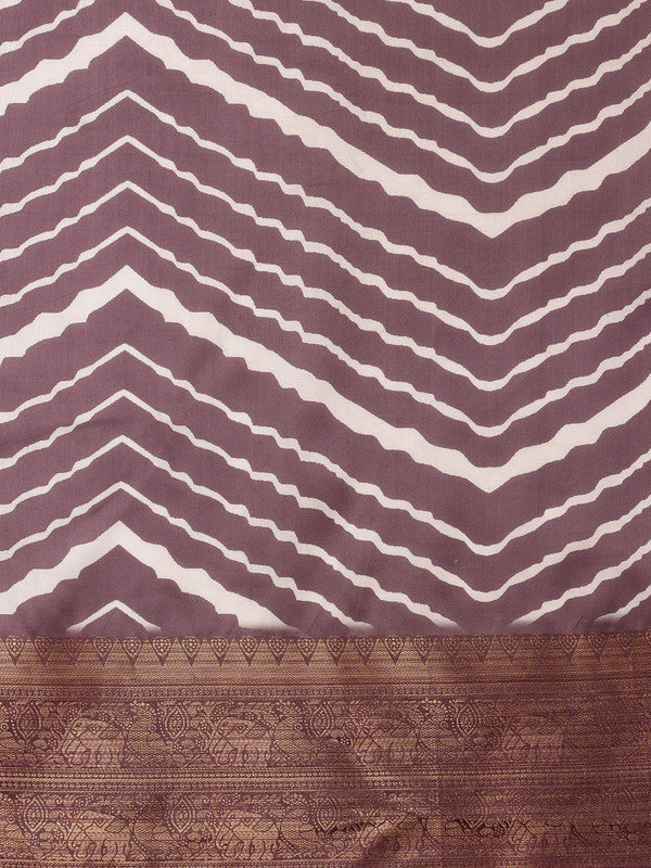 Purple Silk Blend Digital Print Striped Saree with Unstitched Blouse - Hiral Fashion | Swadesiicart