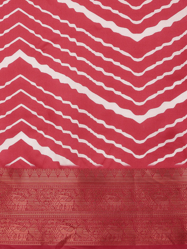 Red Silk Blend Digital Print Striped Saree with Unstitched Blouse - Hiral Fashion | Swadesiicart