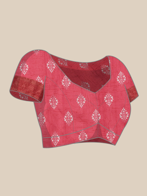 Red Silk Blend Digital Print Striped Saree with Unstitched Blouse - Hiral Fashion | Swadesiicart
