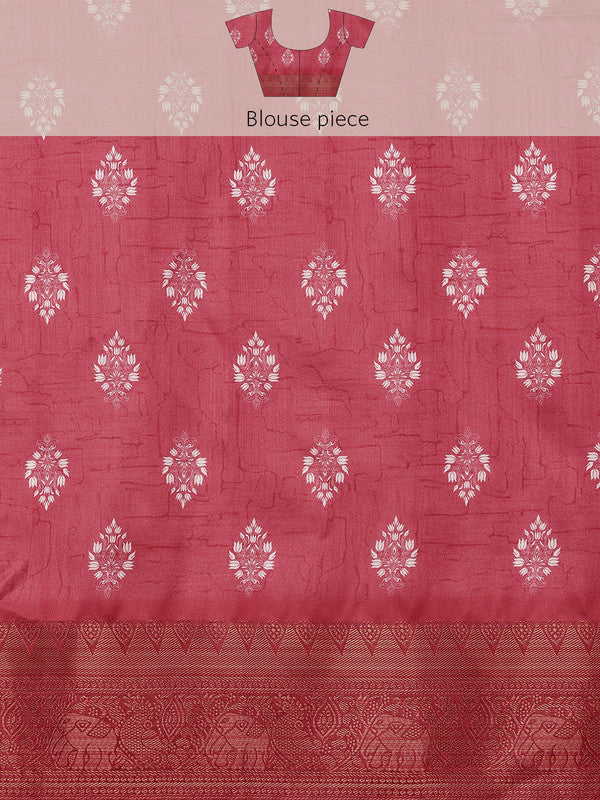Red Silk Blend Digital Print Striped Saree with Unstitched Blouse - Hiral Fashion | Swadesiicart