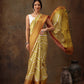 Yellow Silk Blend Digital Print Striped Saree with Unstitched Blouse - Hiral Fashion | Swadesiicart