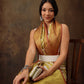Yellow Silk Blend Digital Print Striped Saree with Unstitched Blouse - Hiral Fashion | Swadesiicart