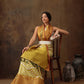 Yellow Silk Blend Digital Print Striped Saree with Unstitched Blouse - Hiral Fashion | Swadesiicart
