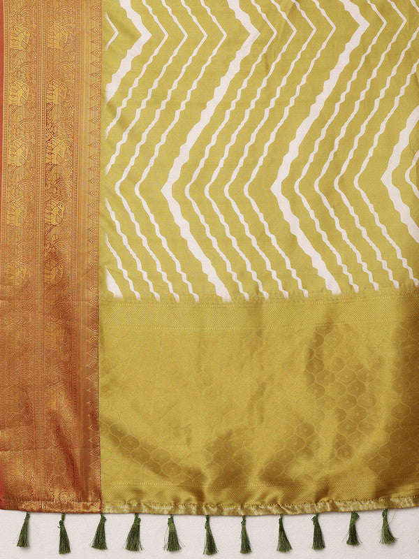 Yellow Silk Blend Digital Print Striped Saree with Unstitched Blouse - Hiral Fashion | Swadesiicart