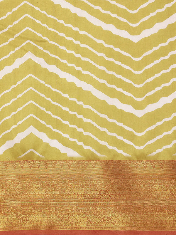 Yellow Silk Blend Digital Print Striped Saree with Unstitched Blouse - Hiral Fashion | Swadesiicart