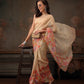Hiral Fashion Beige Kota Doria Tissue Silk Floral Digital Print Saree | Swadesiicart