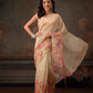 Hiral Fashion Beige Kota Doria Tissue Silk Floral Digital Print Saree | Swadesiicart