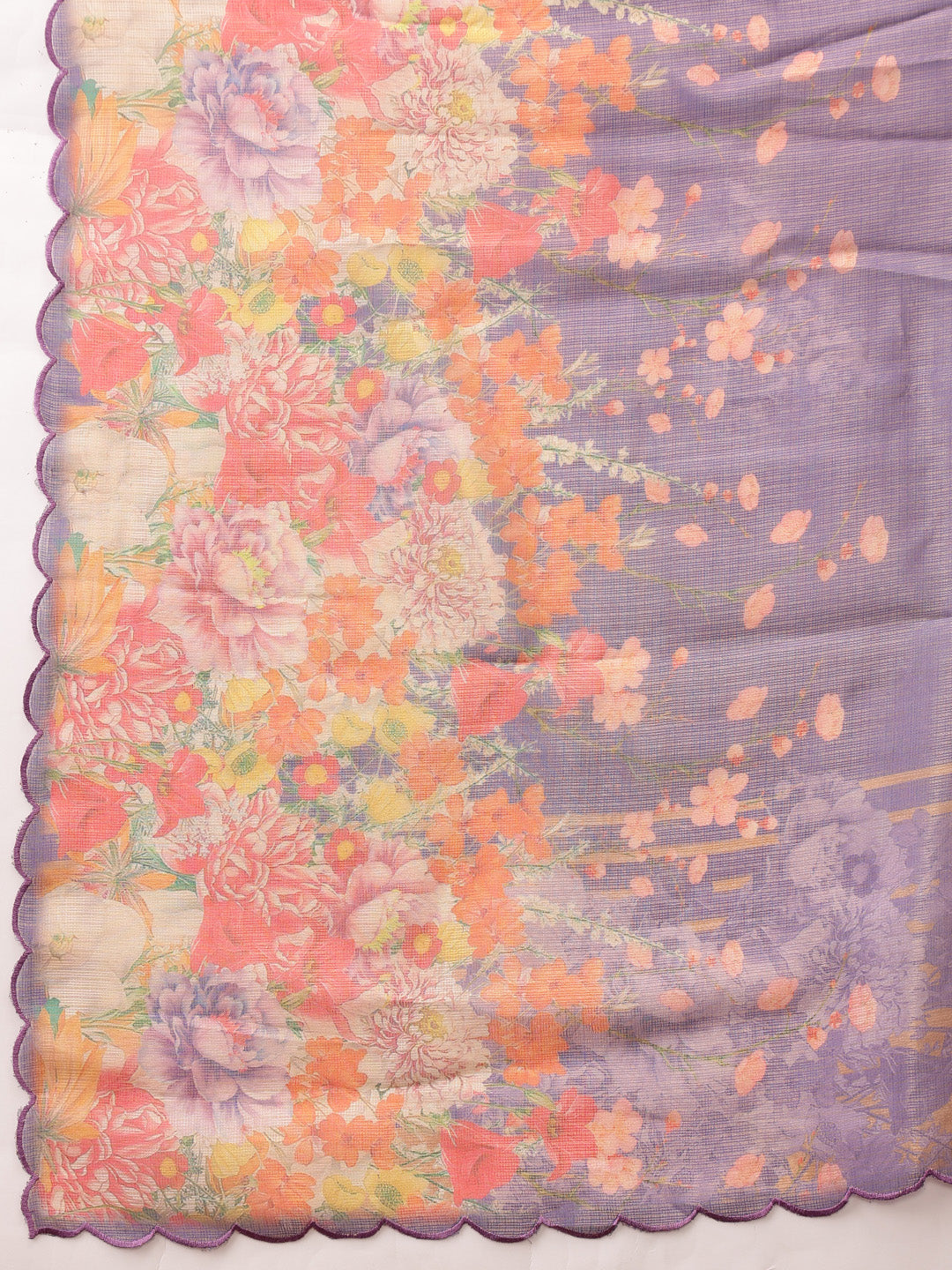 Hiral Fashion Lavender Kota Doria Tissue Silk Floral Digital Print Saree | Swadesiicart