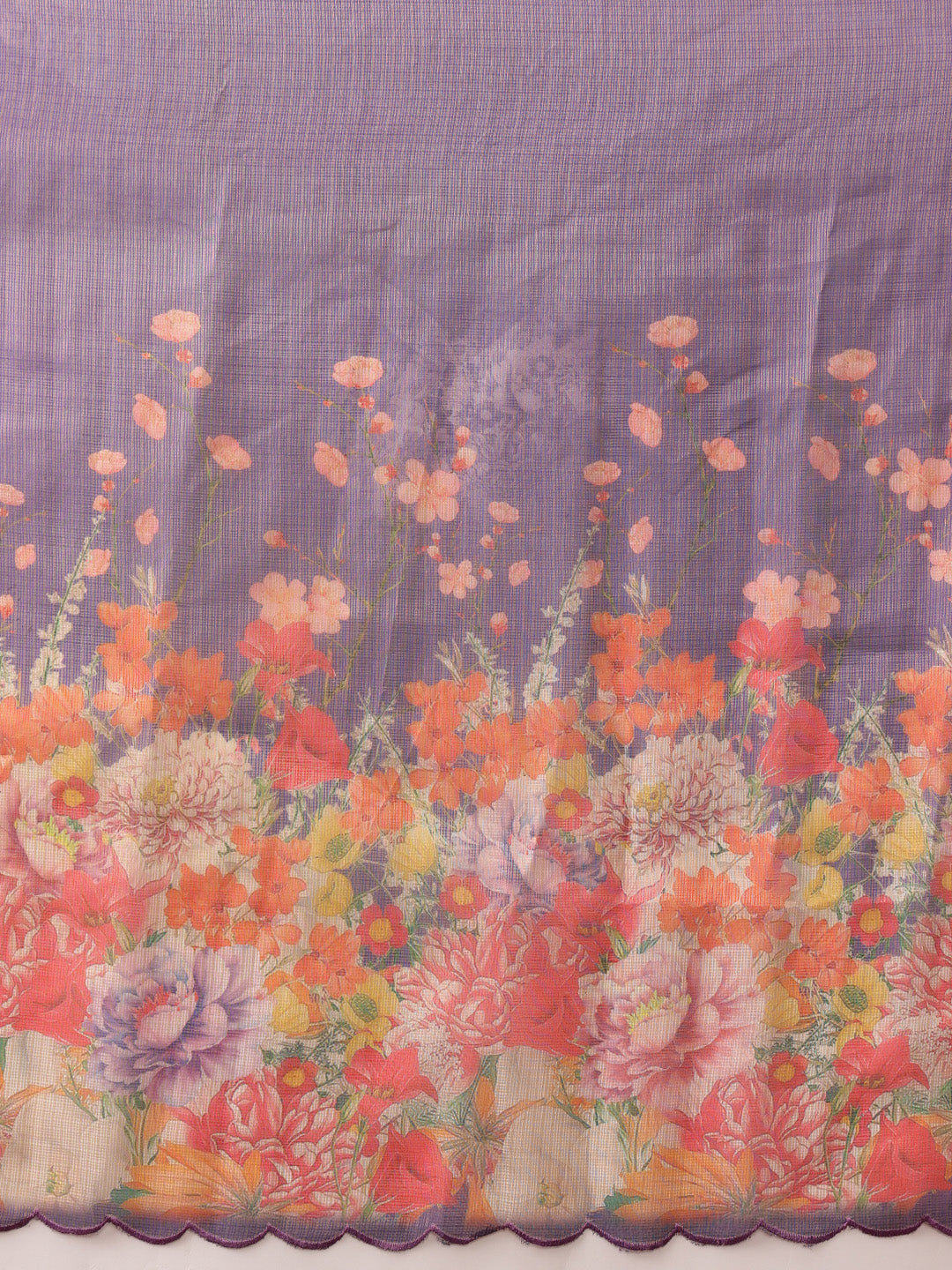 Hiral Fashion Lavender Kota Doria Tissue Silk Floral Digital Print Saree | Swadesiicart