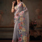 Hiral Fashion Blue Kota Doria Tissue Silk Floral Digital Print Saree | Swadesiicart