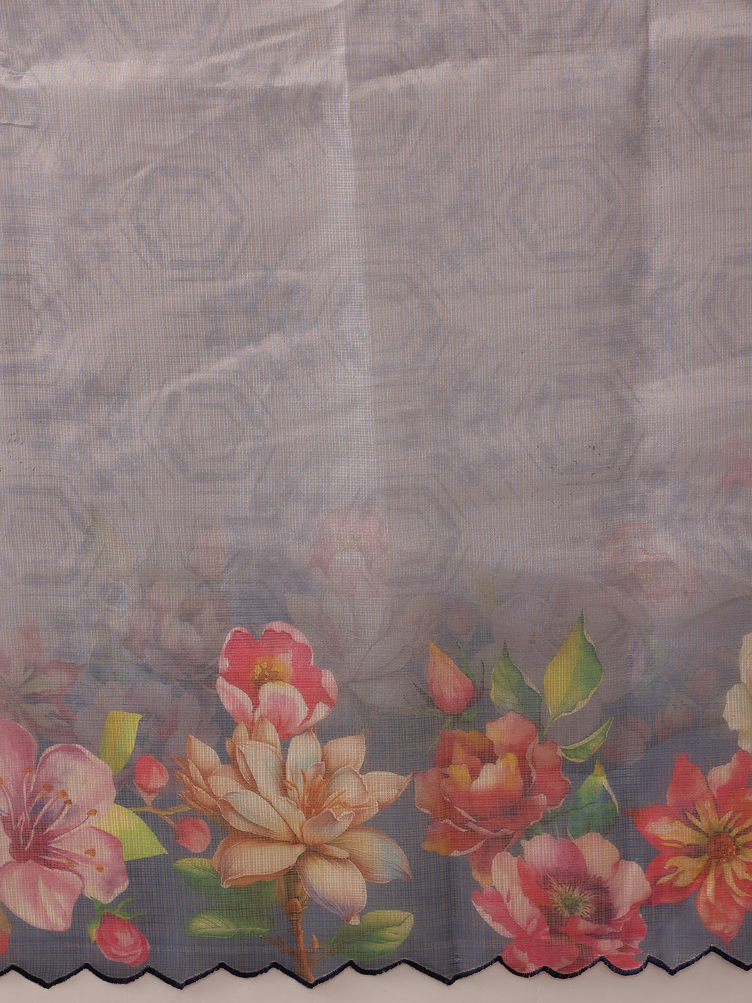 Hiral Fashion Blue Kota Doria Tissue Silk Floral Digital Print Saree | Swadesiicart