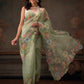 Hiral Fashion Green Kota Doria Tissue Silk Floral Digital Print Saree | Swadesiicart