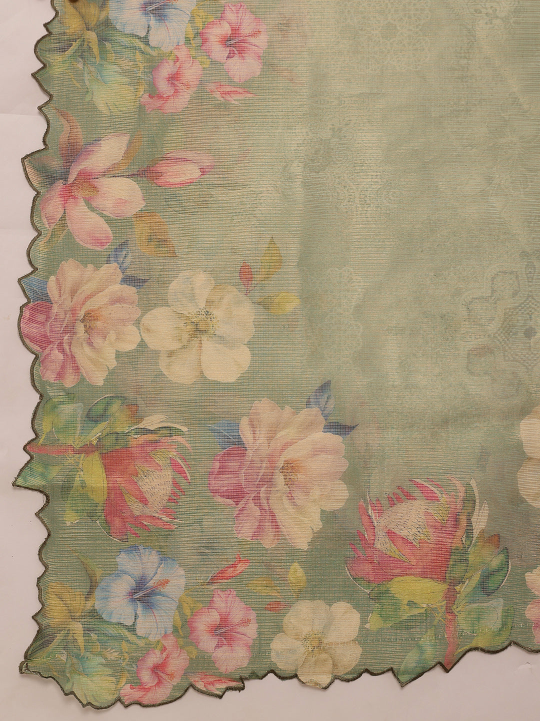 Hiral Fashion Green Kota Doria Tissue Silk Floral Digital Print Saree | Swadesiicart