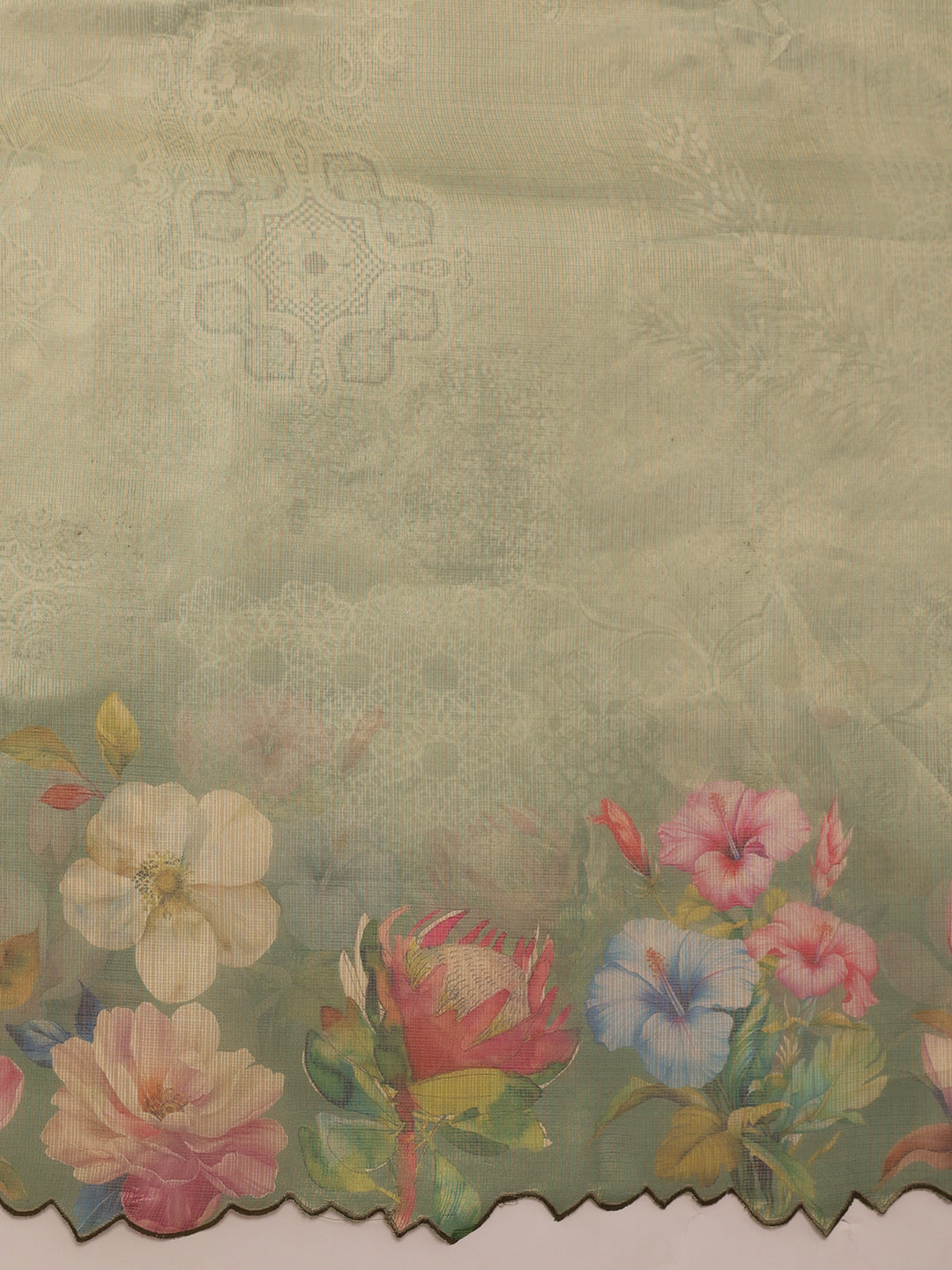 Hiral Fashion Green Kota Doria Tissue Silk Floral Digital Print Saree | Swadesiicart