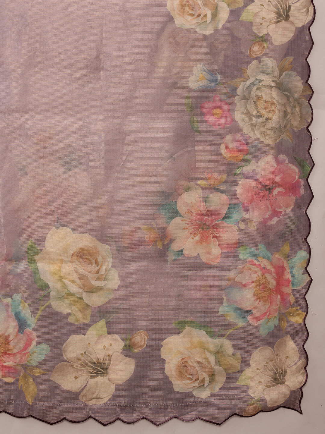 Hiral Fashion Lavender Kota Doria Tissue Silk Floral Digital Print Saree | Swadesiicart