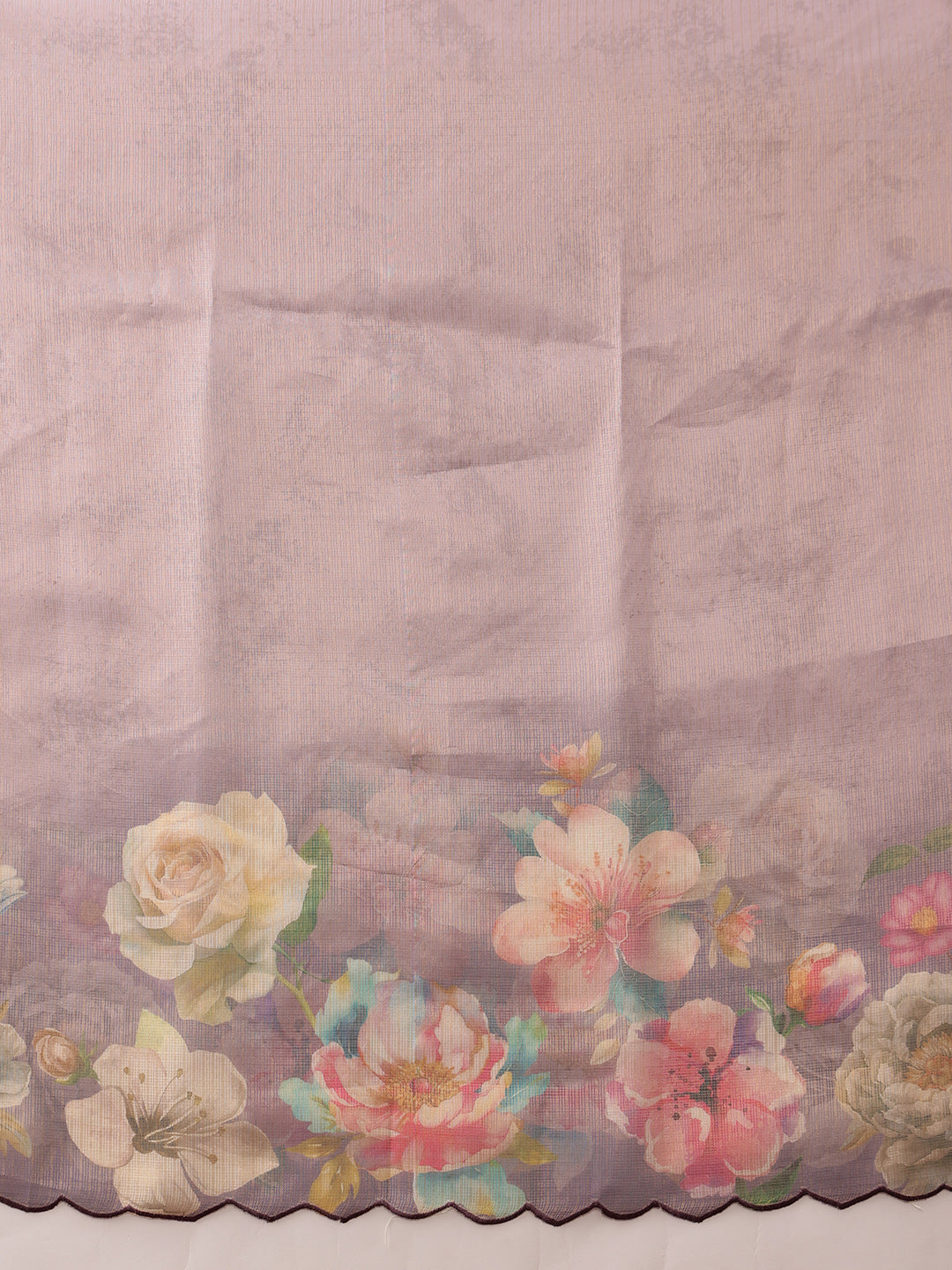 Hiral Fashion Lavender Kota Doria Tissue Silk Floral Digital Print Saree | Swadesiicart