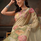 Hiral Fashion Olive Kota Doria Tissue Silk Floral Digital Print Saree | Swadesiicart