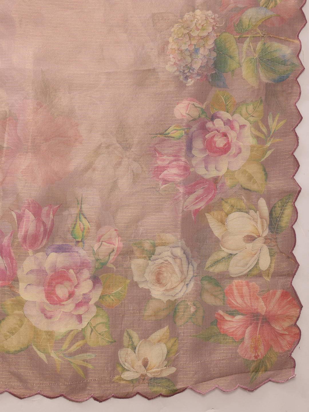 Hiral Fashion Peach Kota Doria Tissue Silk Floral Digital Print Saree | Swadesiicart