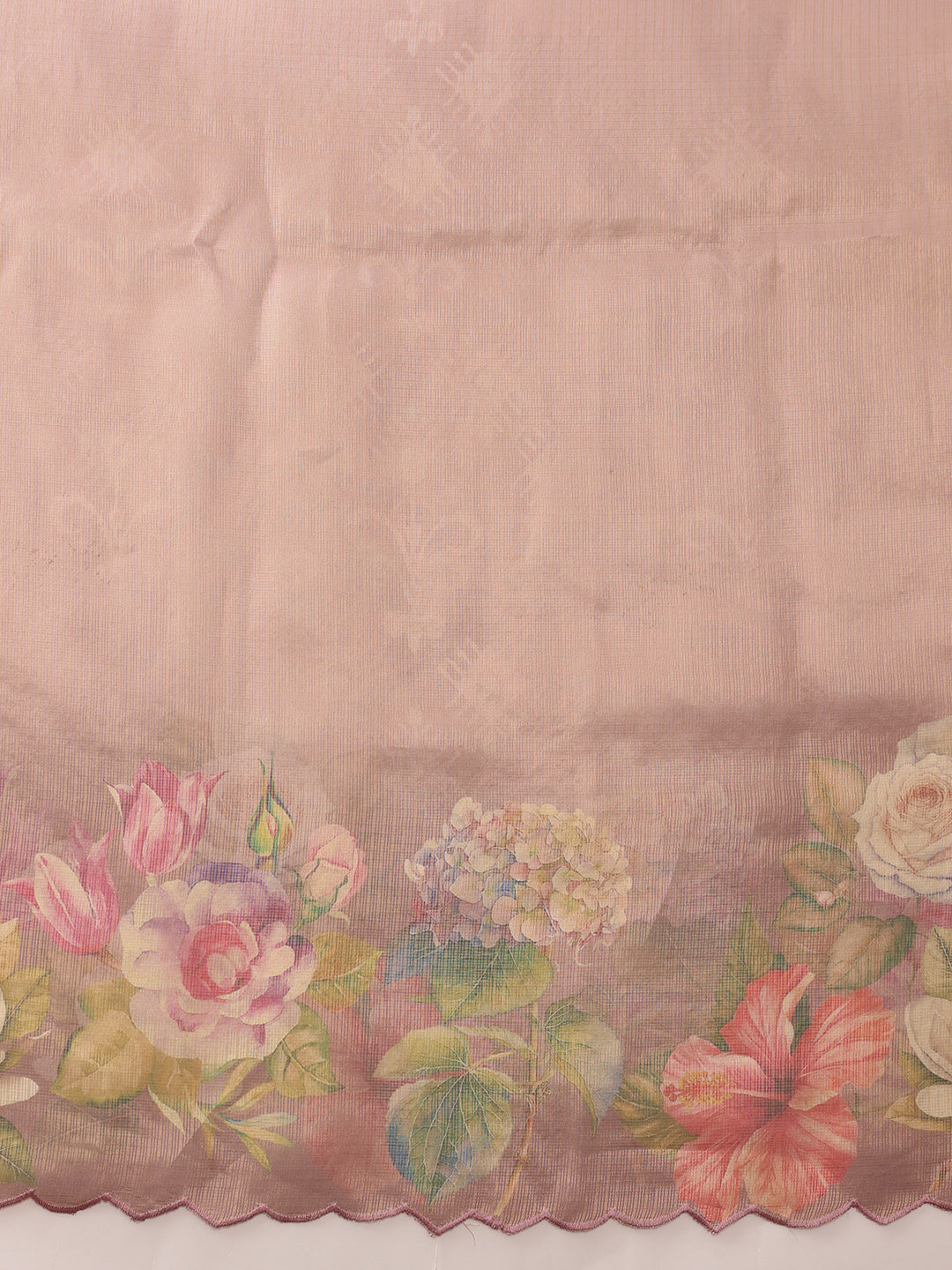 Hiral Fashion Peach Kota Doria Tissue Silk Floral Digital Print Saree | Swadesiicart
