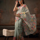 Hiral Fashion Teal Kota Doria Tissue Silk Floral Digital Print Saree | Swadesiicart
