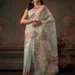 Hiral Fashion Teal Kota Doria Tissue Silk Floral Digital Print Saree | Swadesiicart