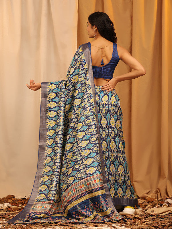 White Silk Blend Woven Zari Design Ethnic Motifs Saree with Unstitched Blouse - Hiral Fashion | Swadesiicart