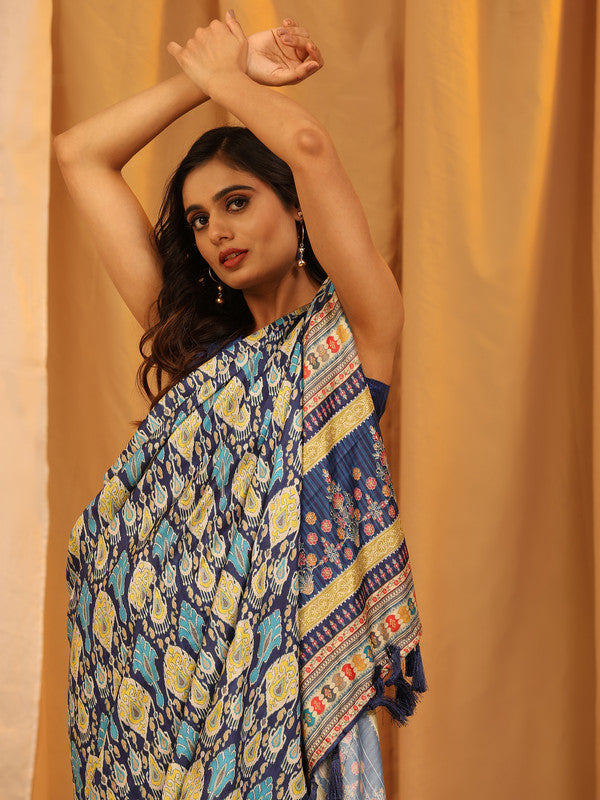 White Silk Blend Woven Zari Design Ethnic Motifs Saree with Unstitched Blouse - Hiral Fashion | Swadesiicart